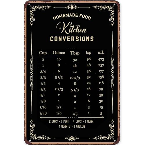 Kitchen Baking Conversion Chart - Targa rustica in latta decorativa, insegne