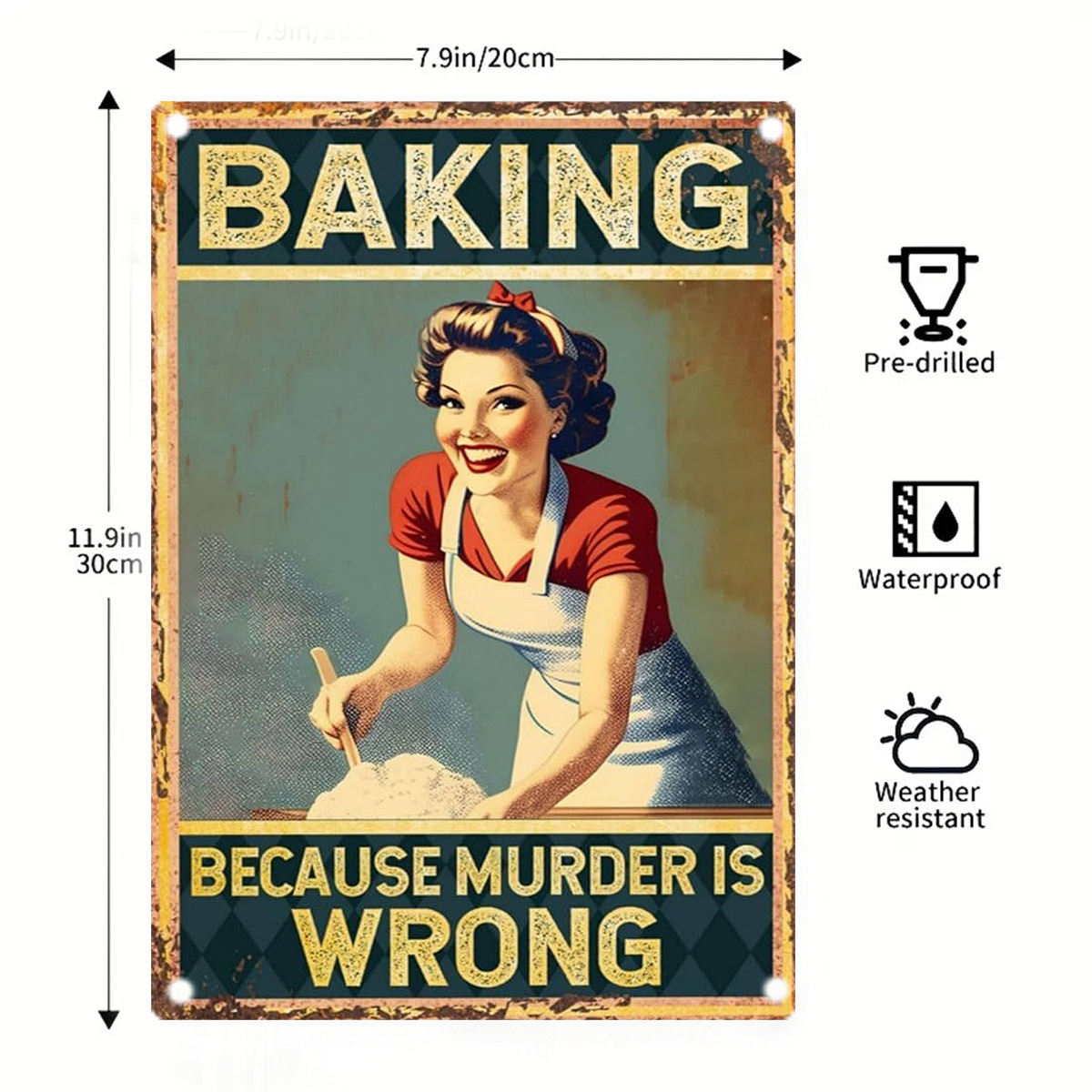 Kitchen Baking Quotes - Insegna in Metallo Decorativa per Pasticceria,