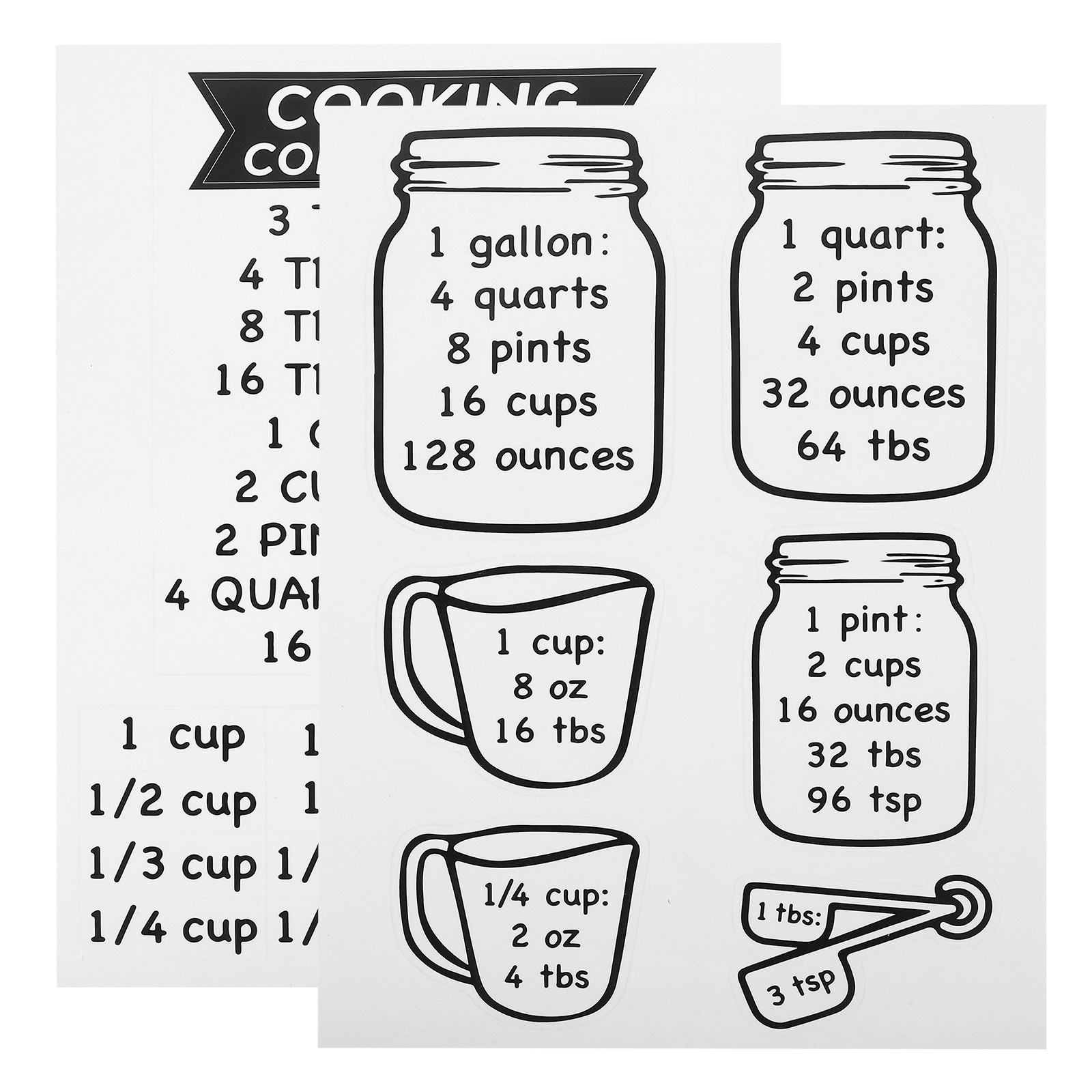 Kitchen Baking Conversion Chart - 2 Adesivi per Tabella di Conversione