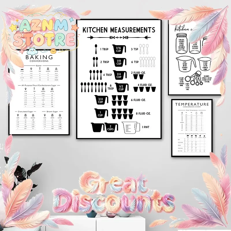 Kitchen Baking Conversion Chart - Poster su Tela Minimalista con Misure